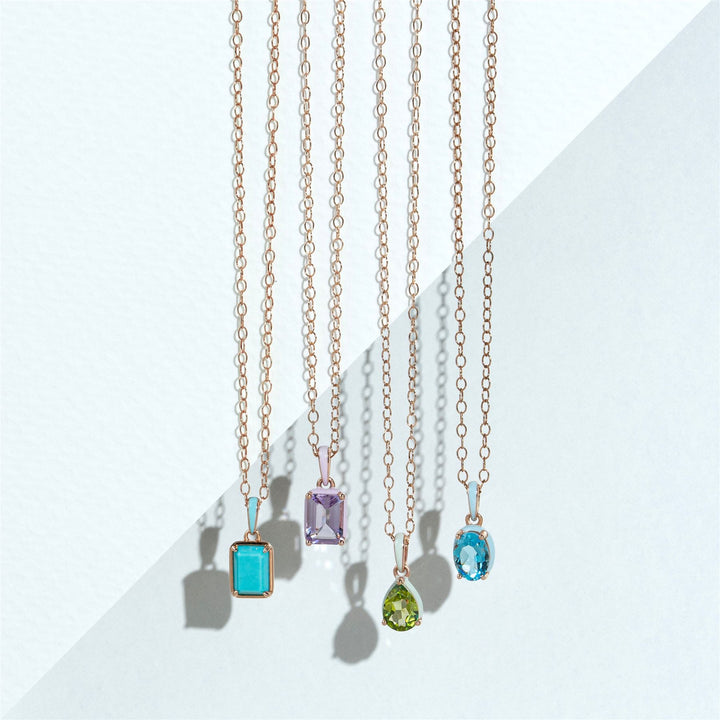 Siberian Waltz – Halskette mit violettem Emaille- und achteckigem Amethyst-Anhänger aus Roségold-Vermeil