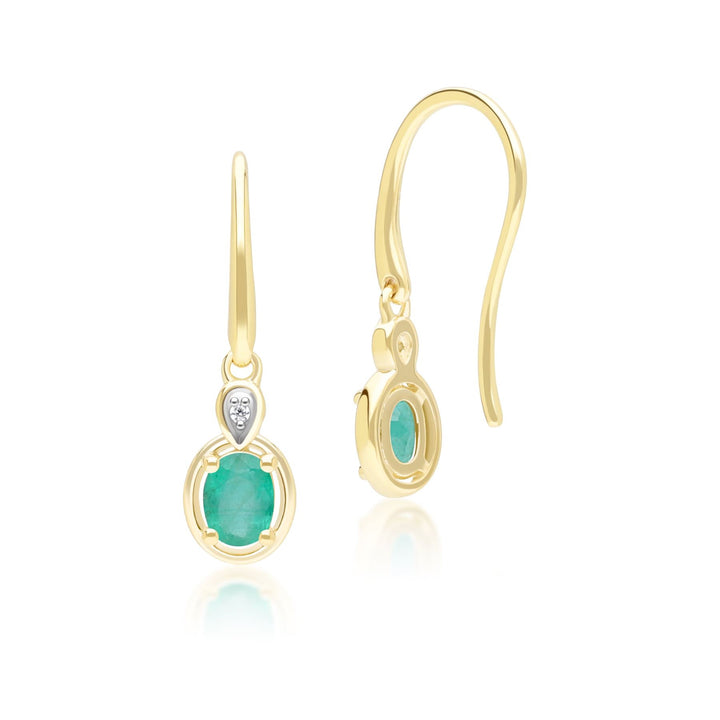 Klassische ovale Smaragd- und runde Diamant-Tropfenohrringe aus 9 Karat Gelbgold