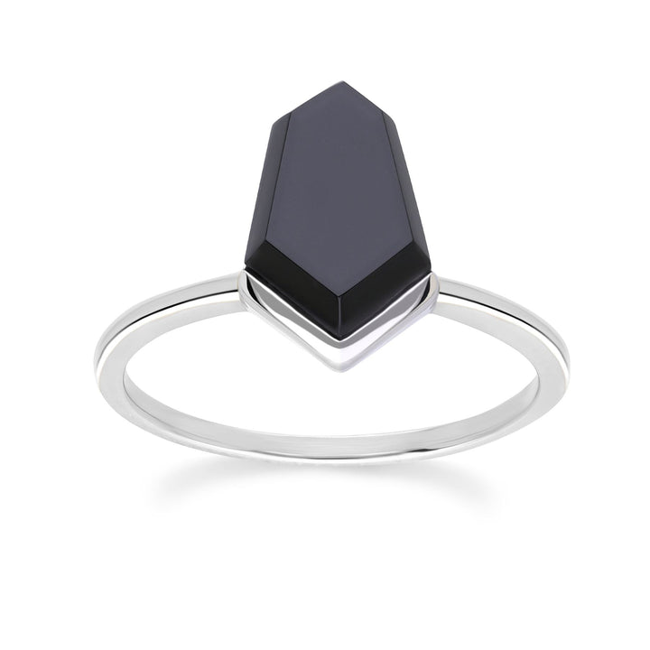Grand Deco Hexagon-Krawattenring aus schwarzem Onyx in Sterlingsilber