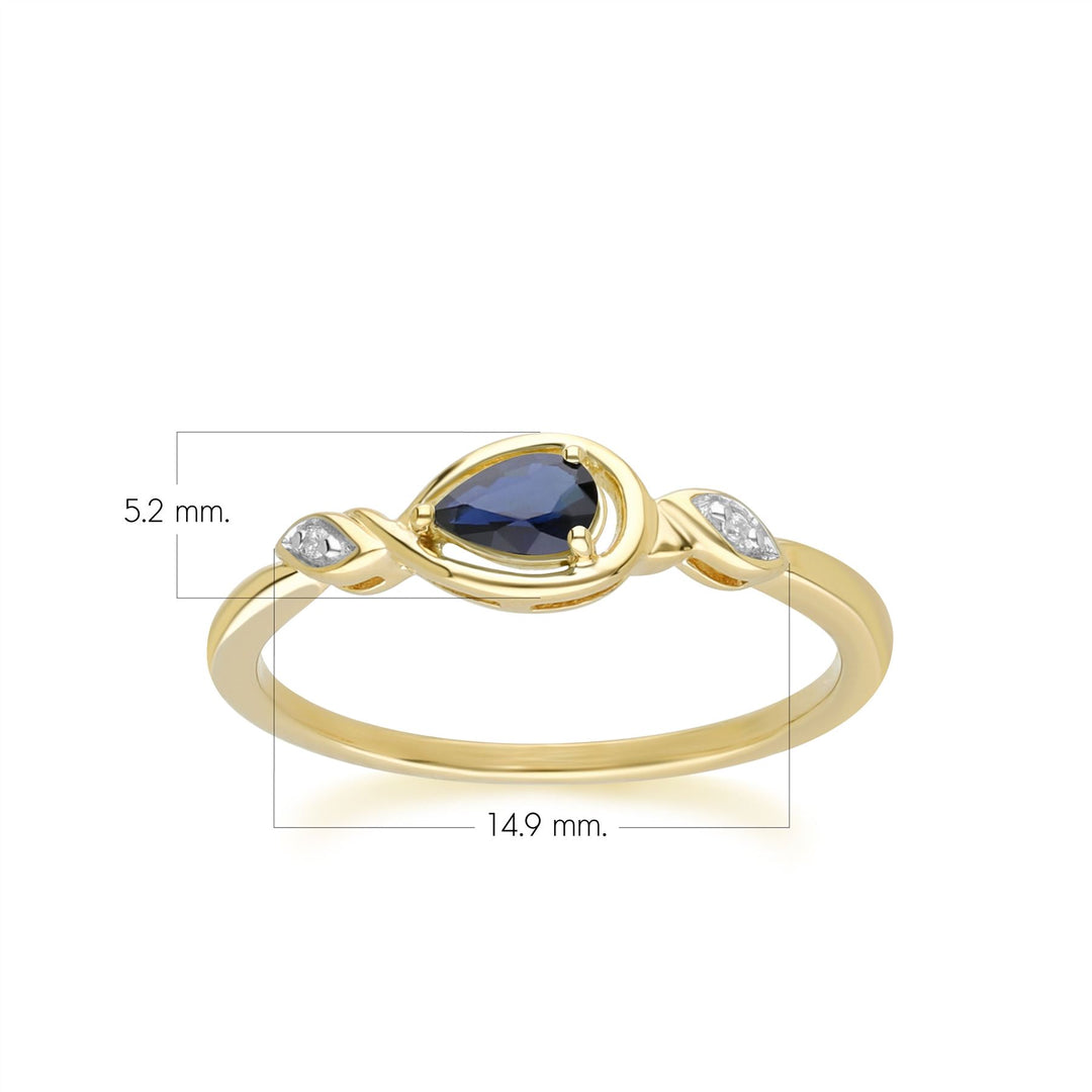 Klassischer birnenförmiger Saphir- und Diamantring aus 9 Karat Gelbgold