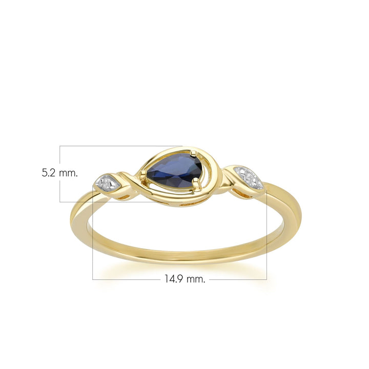 Klassischer birnenförmiger Saphir- und Diamantring aus 9 Karat Gelbgold