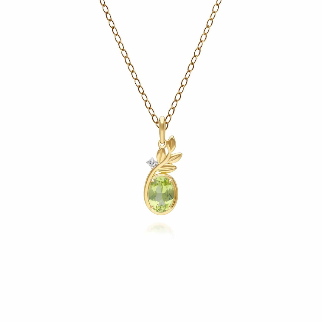 135P2117019 O Leaf Peridot & Topaz Pendant In 9ct Yellow Gold Front