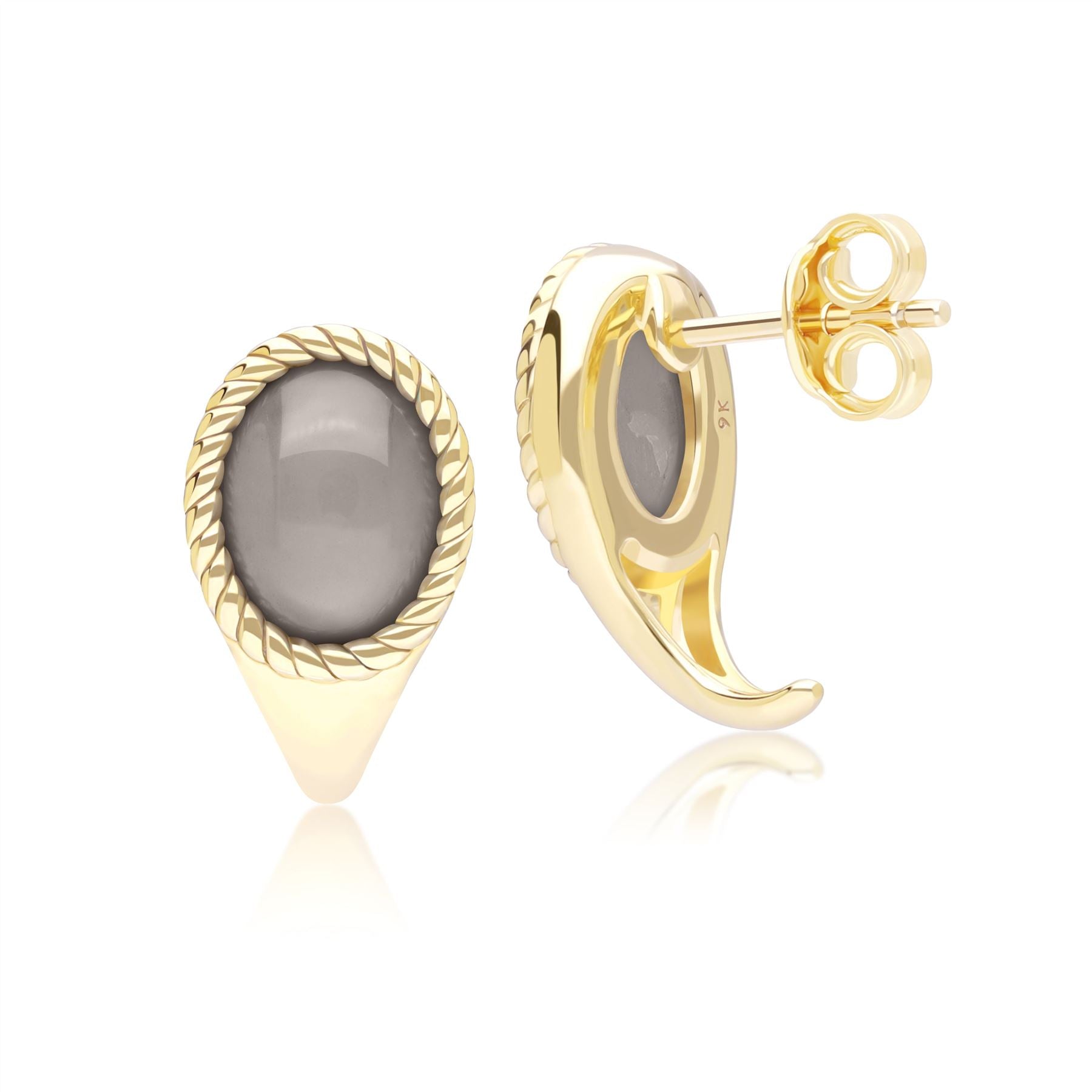 Classic Oval Black Moonstone Drop Stud Earrings in 9ct Yellow Gold