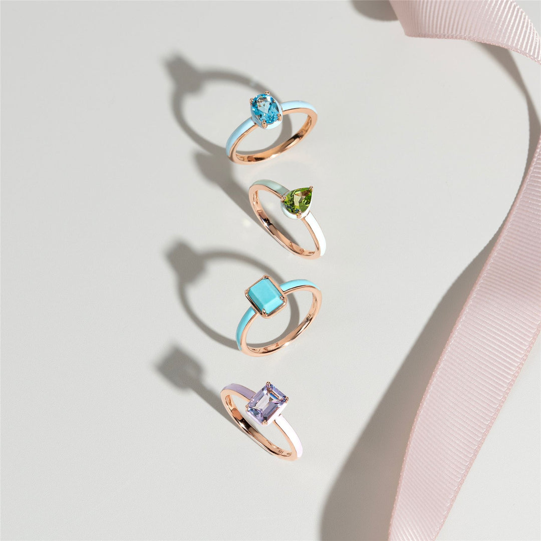 Siberian Waltz Ring aus violetter Emaille und achteckigem rosa Amethyst in Roségold-Vermeil