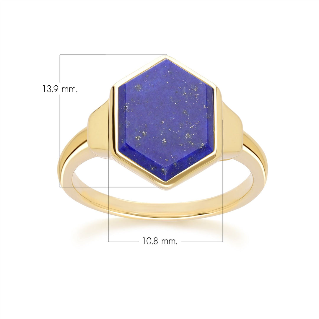 Grand-Deco-Sechskant-Lapislazuli-Ring aus Gold-Vermeil