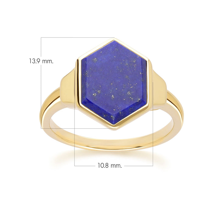 Grand-Deco-Sechskant-Lapislazuli-Ring aus Gold-Vermeil