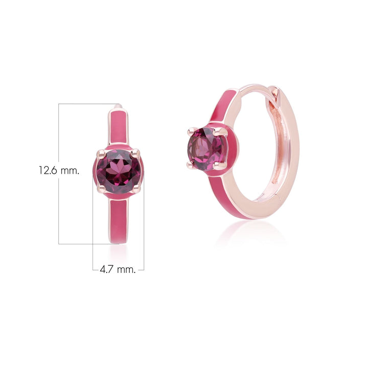 Siberian Waltz – Creolen aus rosa Emaille und rundem Rhodolith in Roségold-Vermeil
