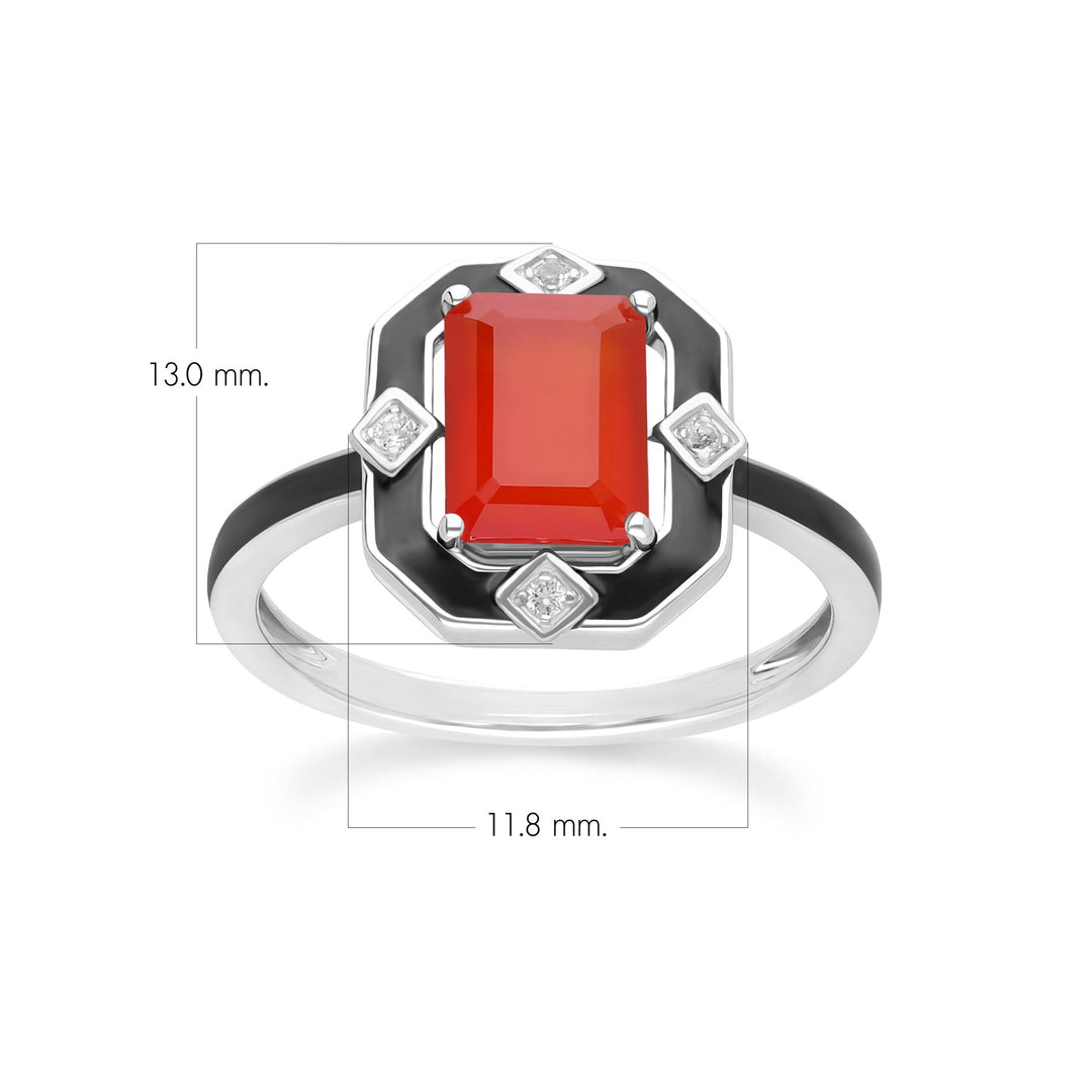 Grand Deco Ring aus Sterlingsilber mit schwarzem Emaille, Karneol und Topas
