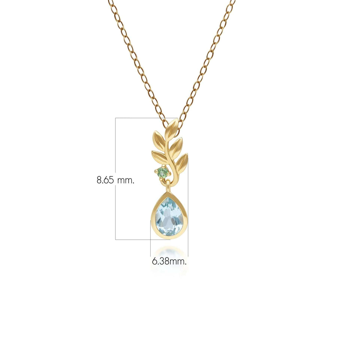 135P2116019 O Leaf Sky Blue topaz & Tsavorite Pendant In 9ct Yellow Gold Dimensions