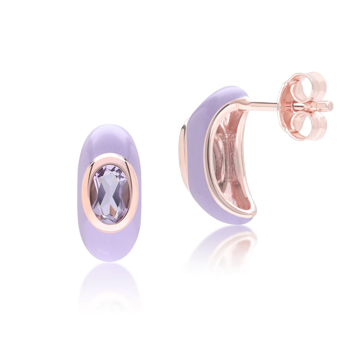 Siberian Waltz – Halbe Creolen aus violetter Emaille und achteckigem Amethyst in Roségold-Vermeil