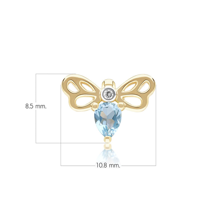 Honeycomb Art Nouveau Pear Shape Topaz and Diamond Bee Pin in 9ct Yellow Gold