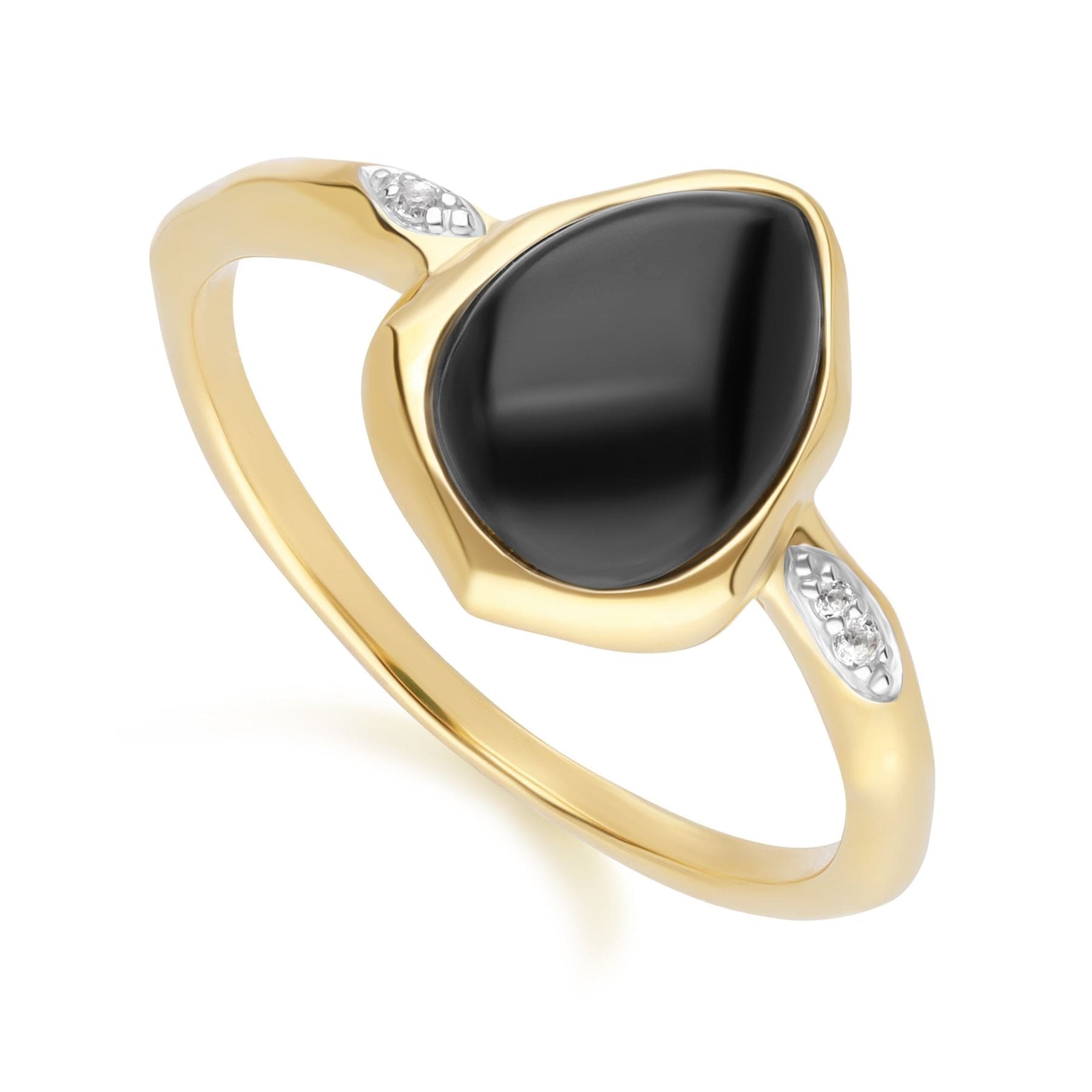 253R710203925 Irregular Black Onyx & Topaz Ring In 18ct Gold Plated SterlIng Silver Side