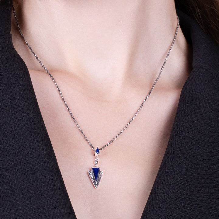 Lapislazuli &amp; Markasit-Anhänger im Art-Deco-Stil aus 925er Sterlingsilber