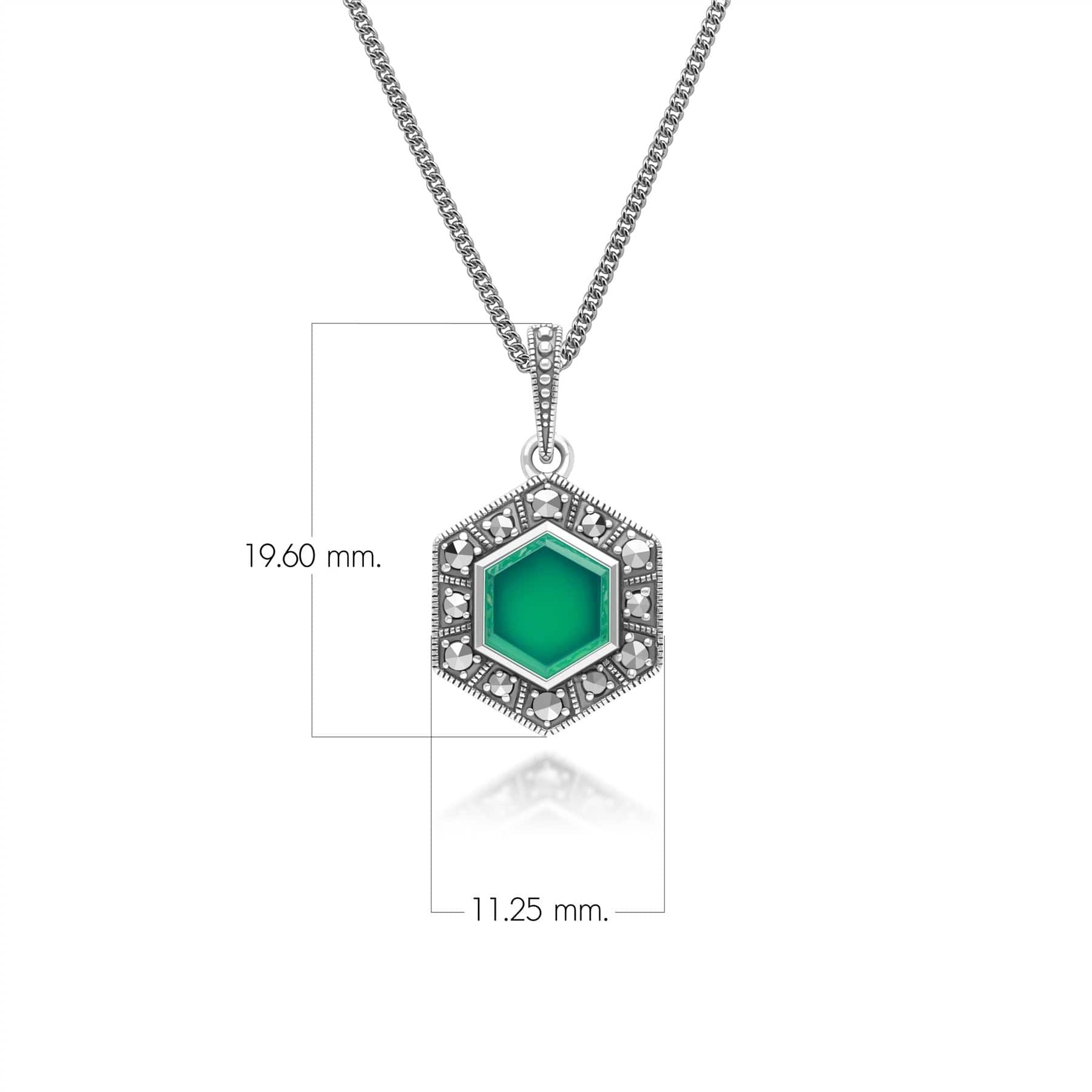 Art Deco Style Hexagon Chalcedony and Marcasite Pendant Necklace in Sterling Silver 214P333901925 Dimensions