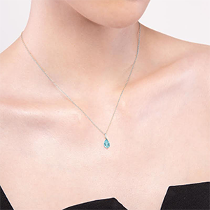 Classic Pear Aquamarine Pendant in 9ct White Gold on Model