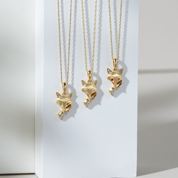 Gardenia Rubin & weißer Saphir-Fuchs-Anhänger aus 9 Karat Gold