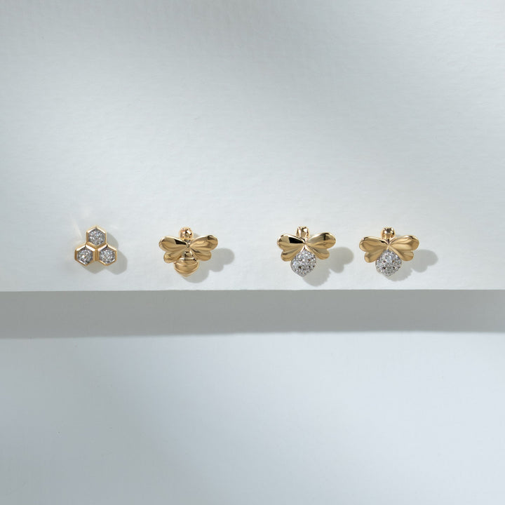 Honigwaben-inspirierte Diamant-Bienen-Ohrringe in 9 Karat Gelbgold