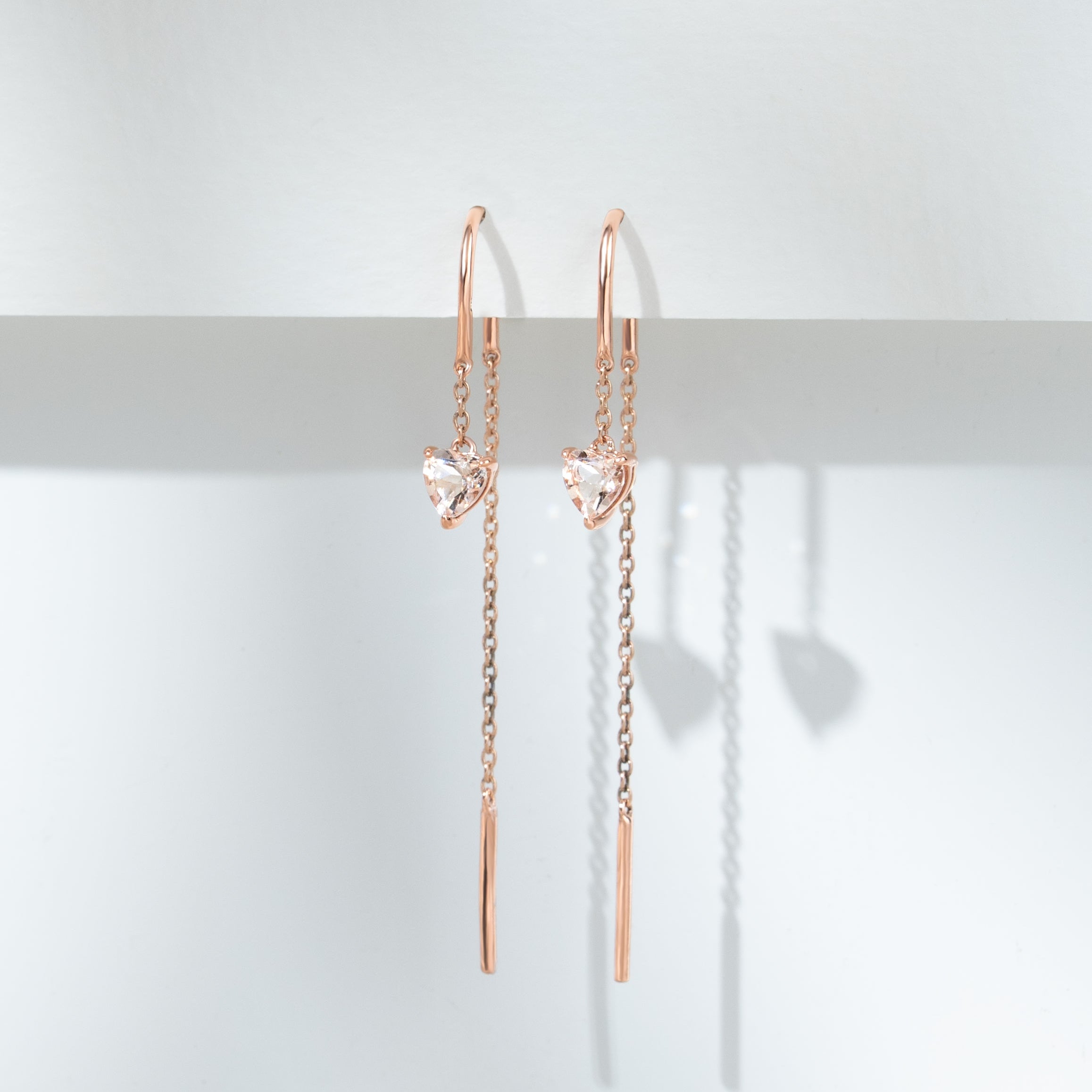 Morganite Heart Threader Ohrringe in 9 Karat Roségold
