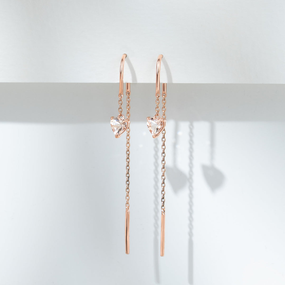 Morganite Heart Threader Ohrringe in 9 Karat Roségold
