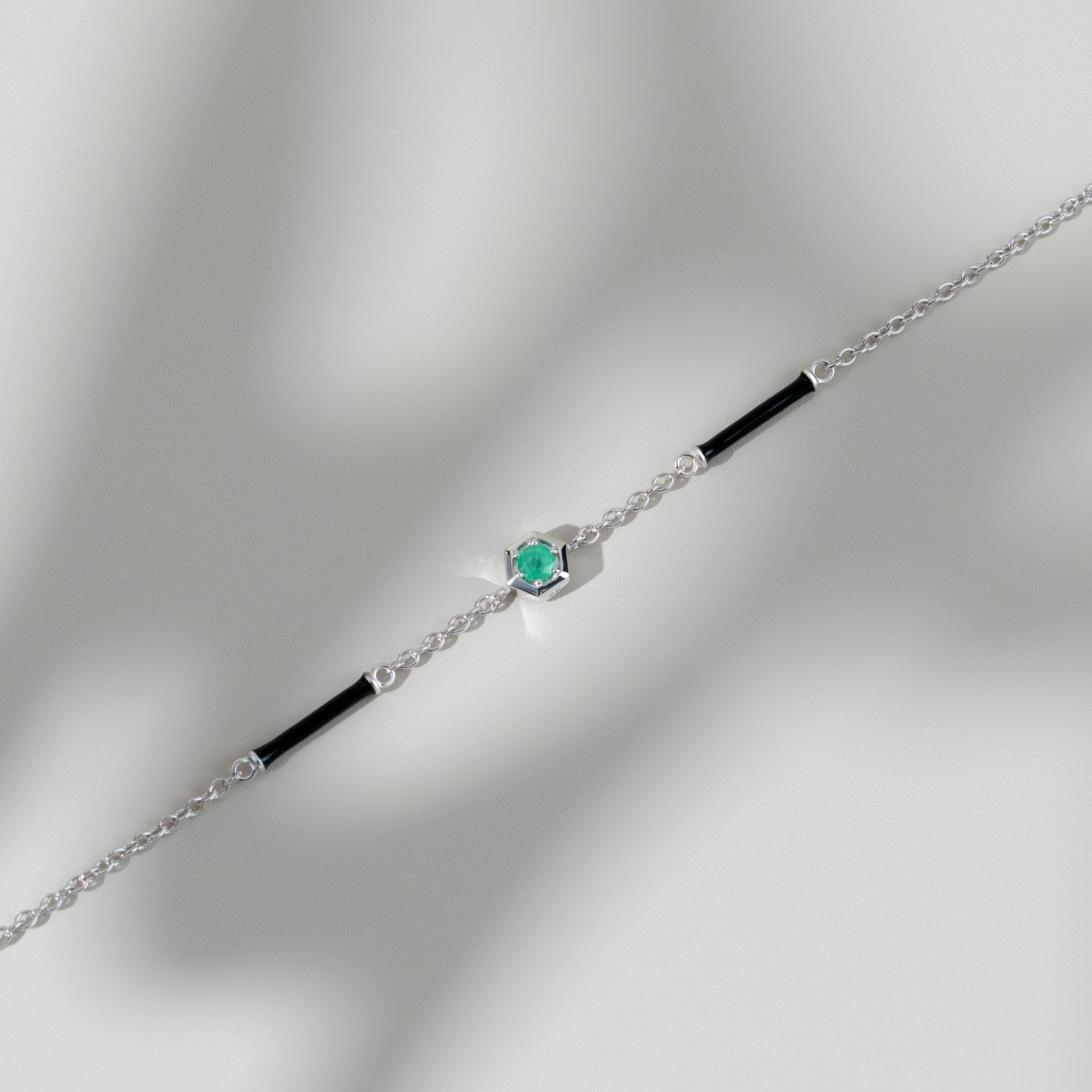 Grand Deco Emaille &amp; Smaragd Armband in 9 Karat Weißgold