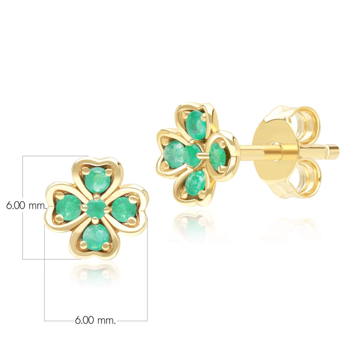 Gardenia Runde Smaragd-Klee-Ohrstecker aus 9-karätigem Gelbgold