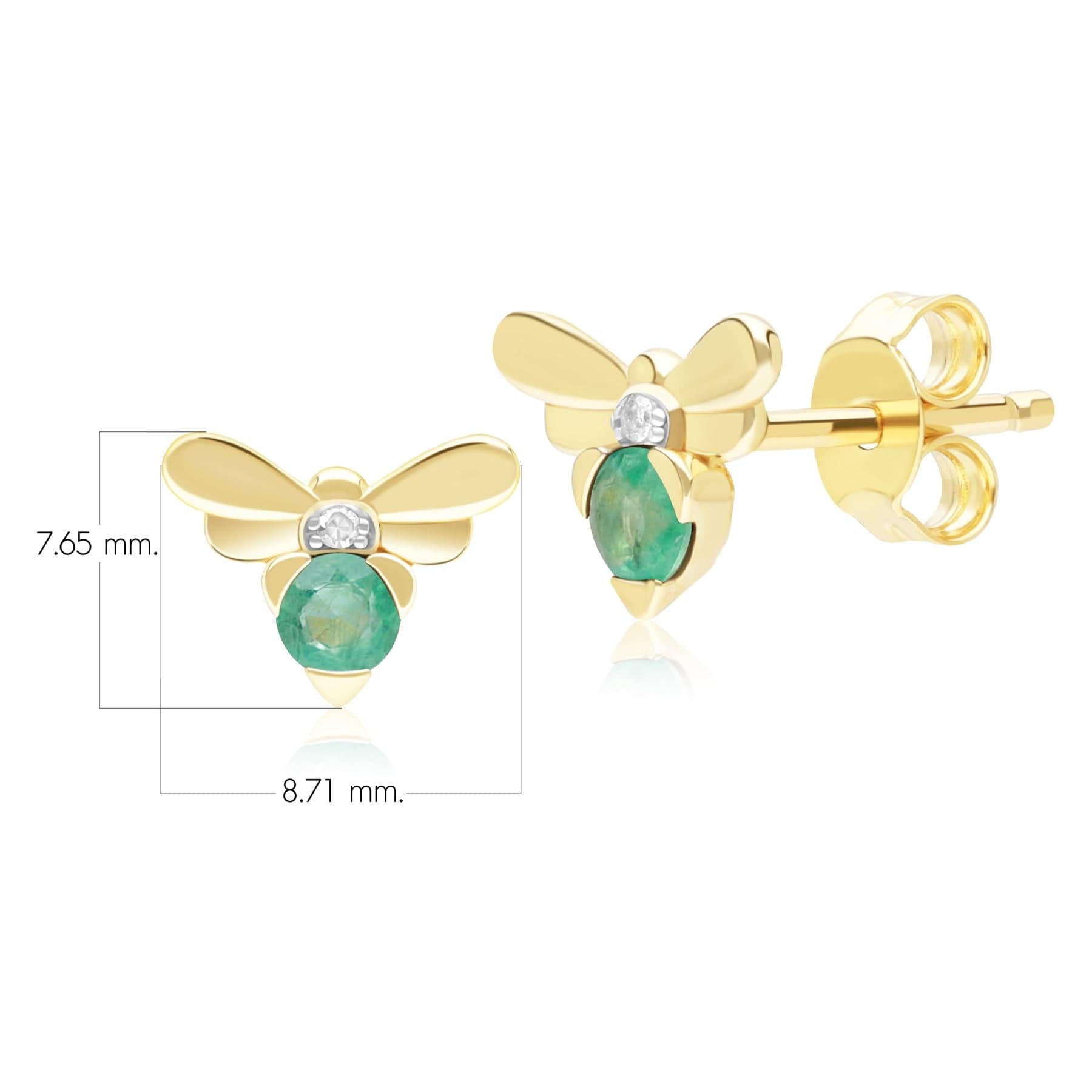 Honeycomb Inspired Emerald and Diamond Bee Stud Earrings in 9ct Yellow GoldDimensions  135E1872029