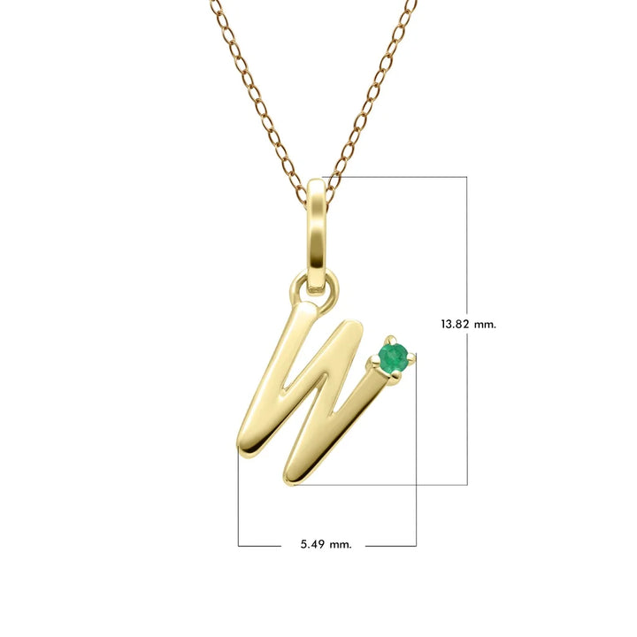 Anfangs-Smaragd-Buchstaben-Halskette aus 9 Karat Gelbgold