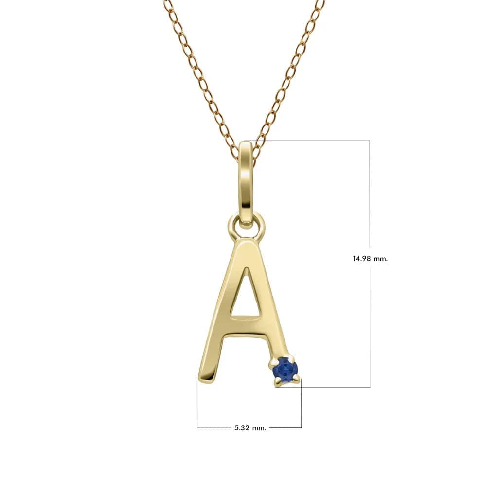 Anfangsbuchstaben-Halskette mit blauem Saphir aus 9-karätigem Gelbgold