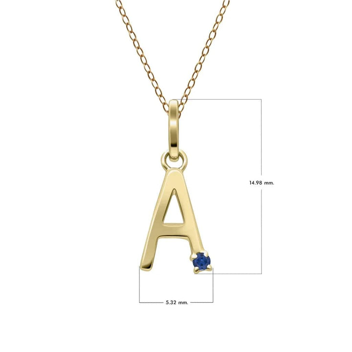 Anfangsbuchstaben-Halskette mit blauem Saphir aus 9-karätigem Gelbgold