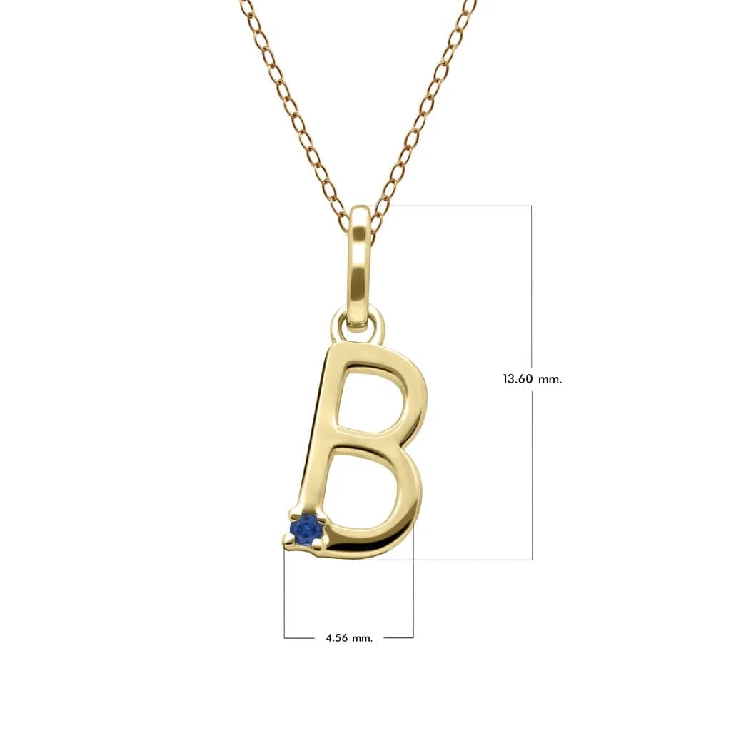Anfangsbuchstaben-Halskette mit blauem Saphir aus 9-karätigem Gelbgold