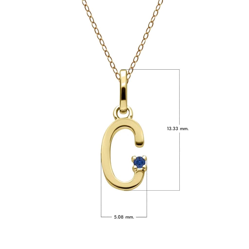 Anfangsbuchstaben-Halskette mit blauem Saphir aus 9-karätigem Gelbgold