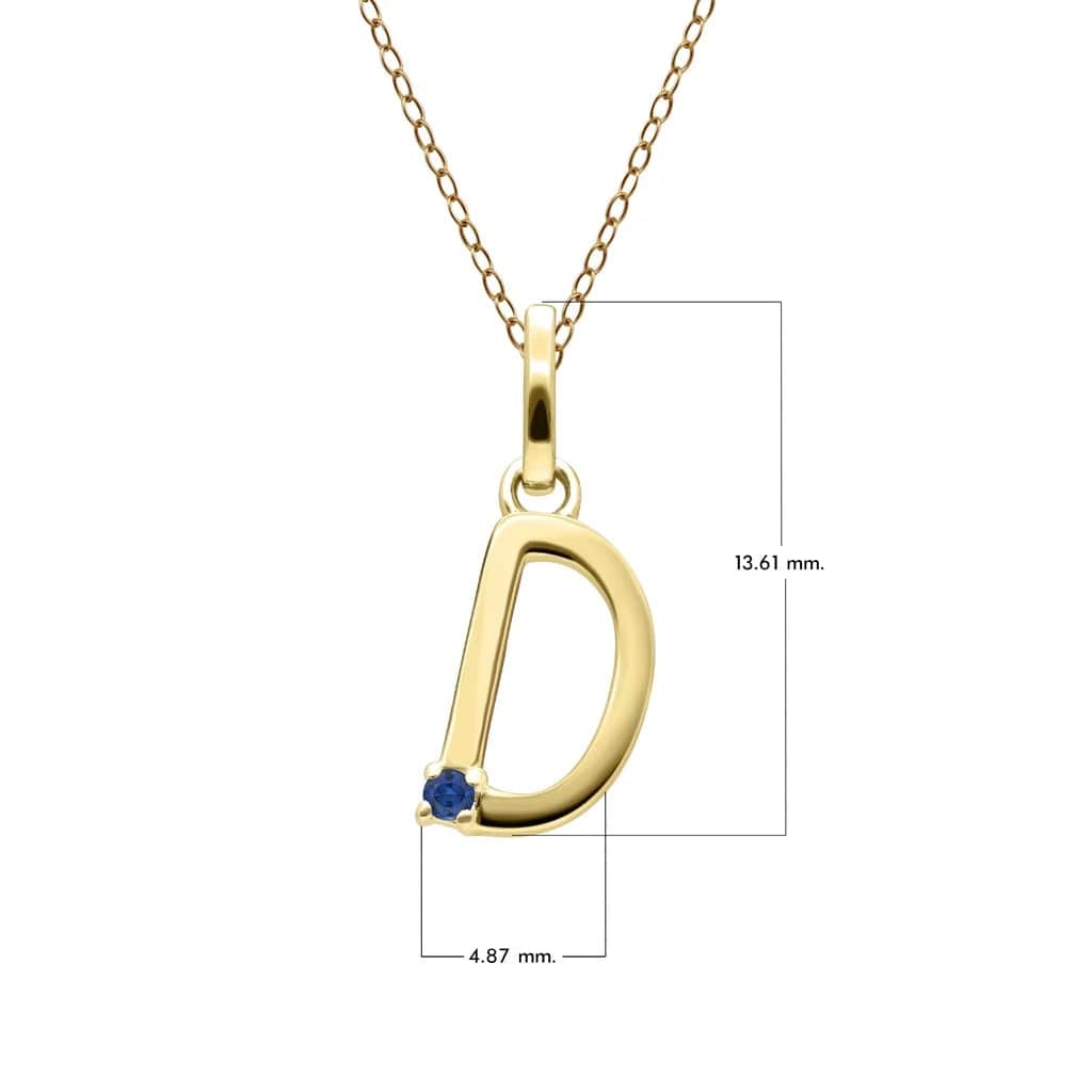 Anfangsbuchstaben-Halskette mit blauem Saphir aus 9-karätigem Gelbgold