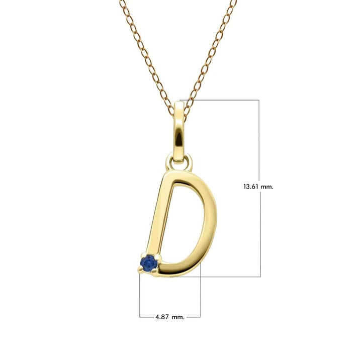 Anfangsbuchstaben-Halskette mit blauem Saphir aus 9-karätigem Gelbgold