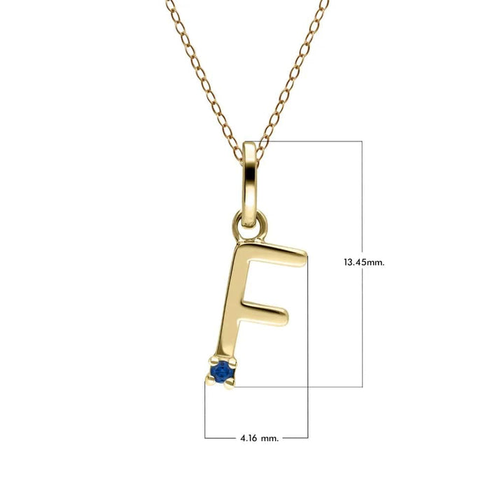 Anfangsbuchstaben-Halskette mit blauem Saphir aus 9-karätigem Gelbgold