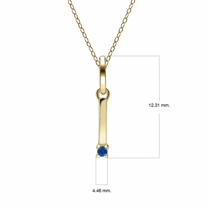 Anfangsbuchstaben-Halskette mit blauem Saphir aus 9-karätigem Gelbgold