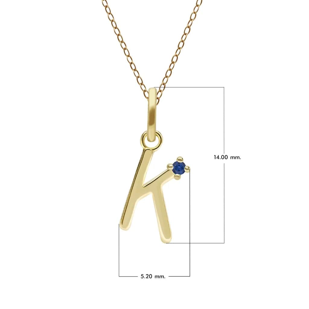 Anfangsbuchstaben-Halskette mit blauem Saphir aus 9-karätigem Gelbgold