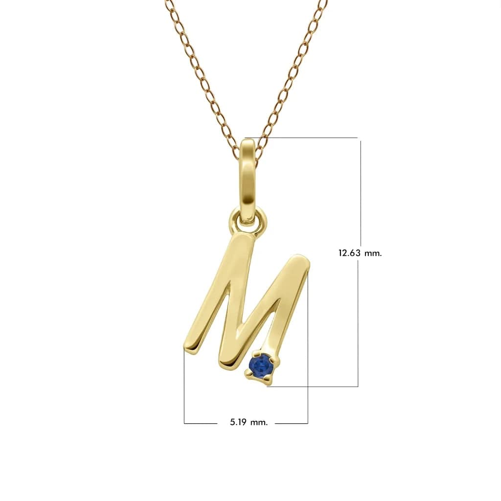 Anfangsbuchstaben-Halskette mit blauem Saphir aus 9-karätigem Gelbgold