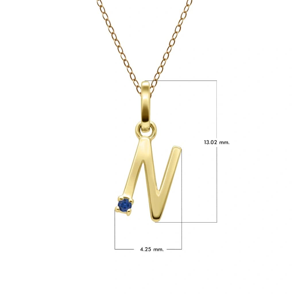 Anfangsbuchstaben-Halskette mit blauem Saphir aus 9-karätigem Gelbgold