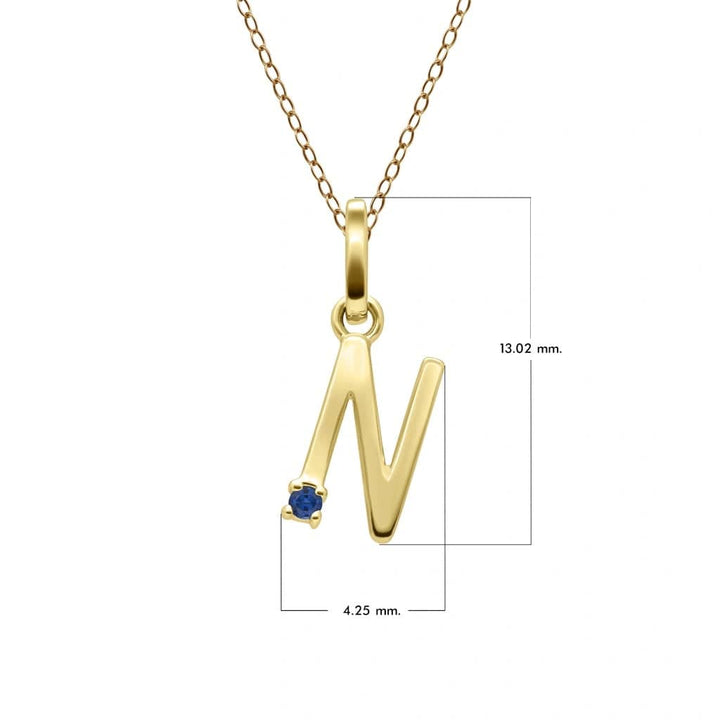 Anfangsbuchstaben-Halskette mit blauem Saphir aus 9-karätigem Gelbgold
