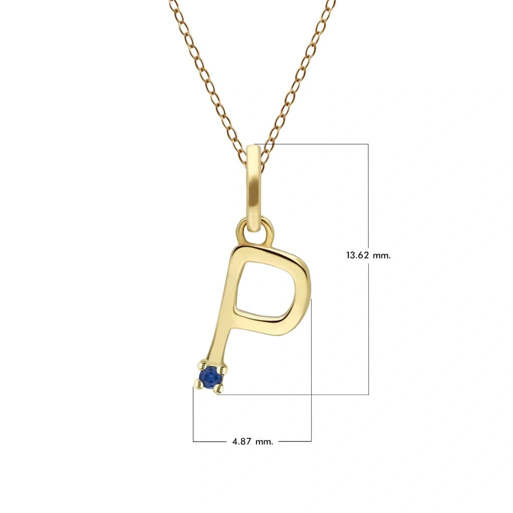 Anfangsbuchstaben-Halskette mit blauem Saphir aus 9-karätigem Gelbgold