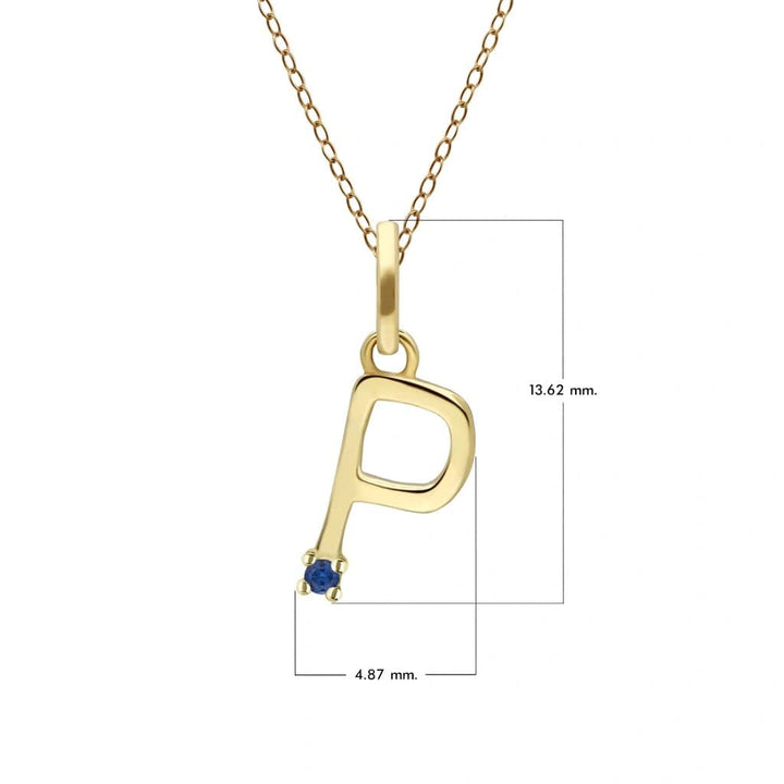 Anfangsbuchstaben-Halskette mit blauem Saphir aus 9-karätigem Gelbgold