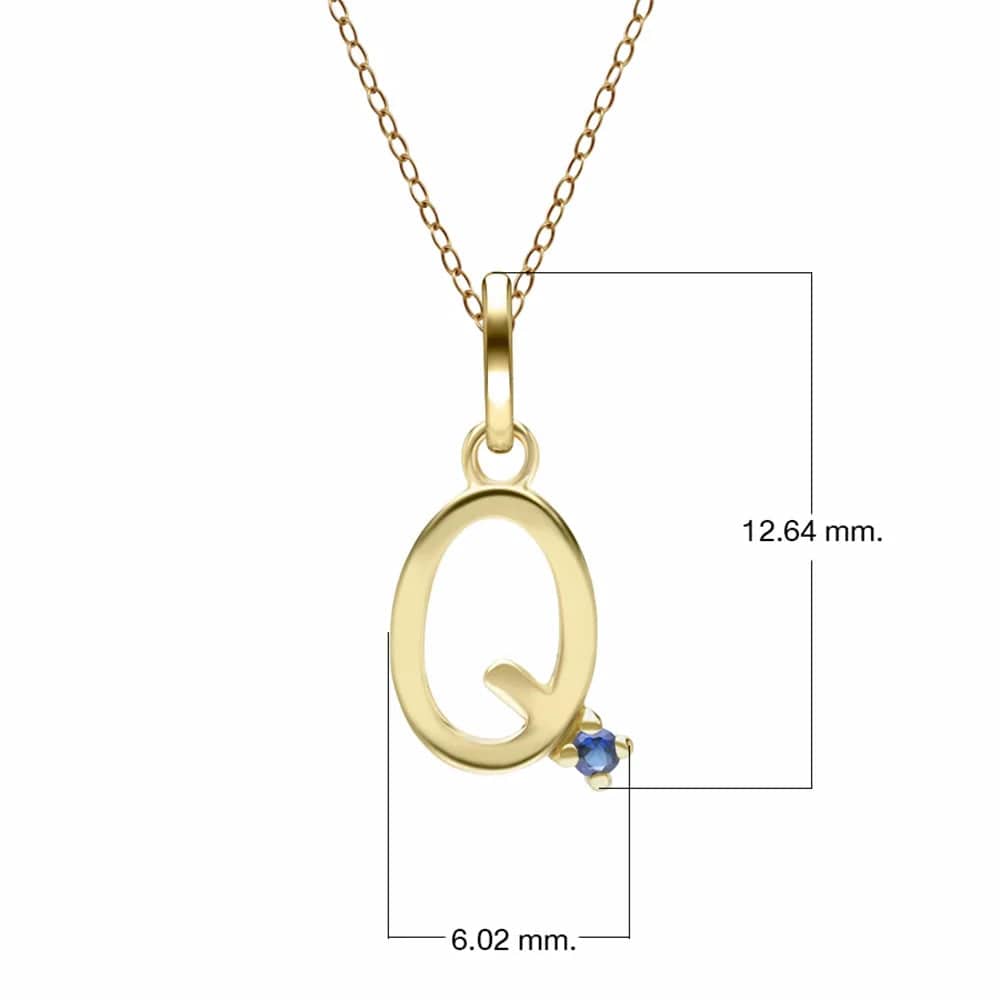 Anfangsbuchstaben-Halskette mit blauem Saphir aus 9-karätigem Gelbgold