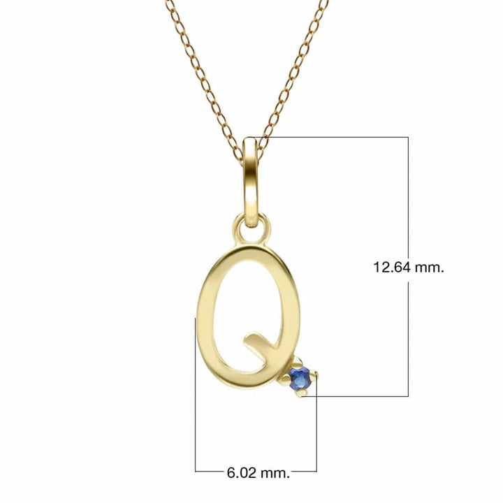 Anfangsbuchstaben-Halskette mit blauem Saphir aus 9-karätigem Gelbgold