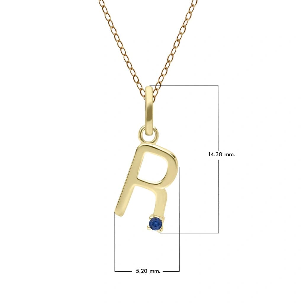 Anfangsbuchstaben-Halskette mit blauem Saphir aus 9-karätigem Gelbgold
