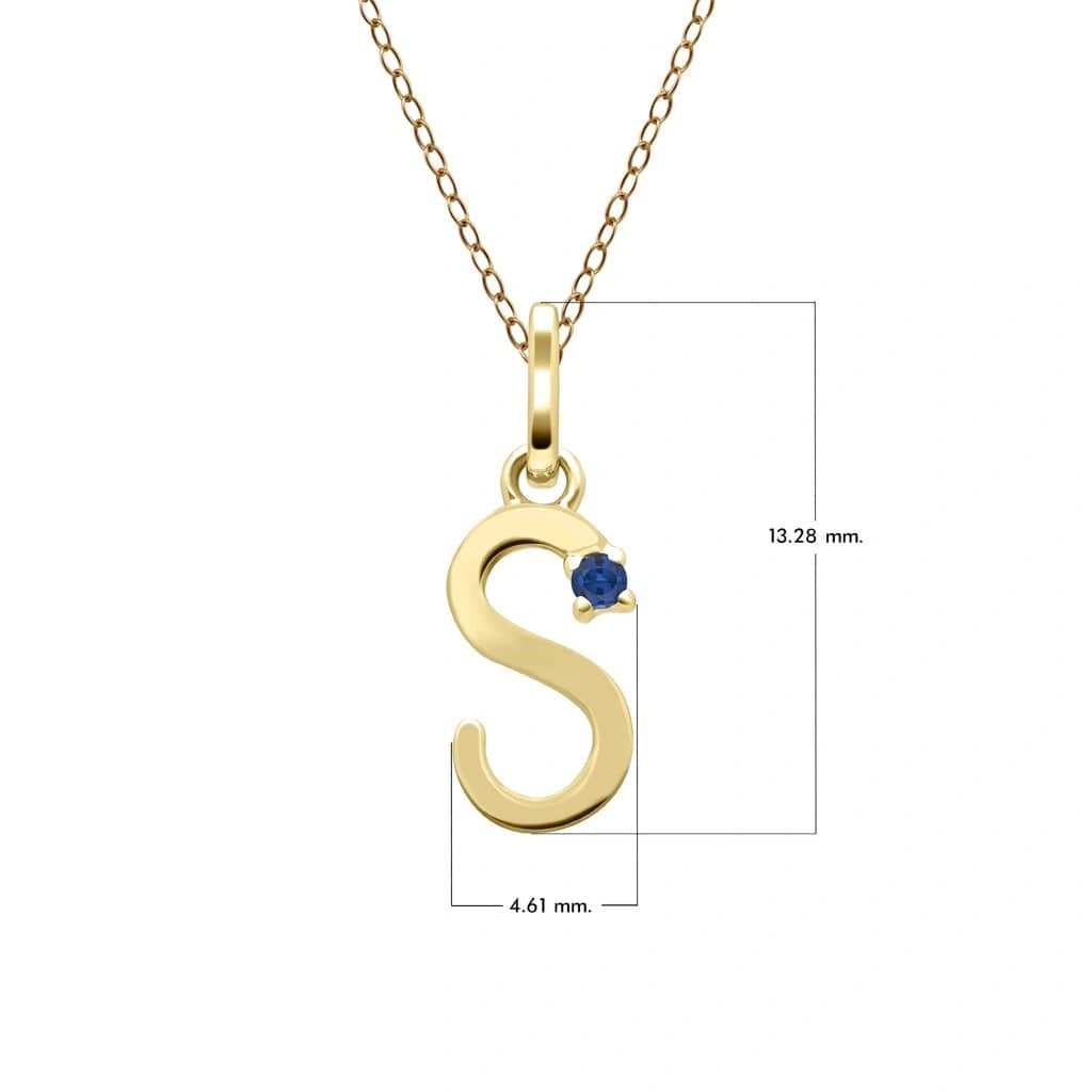 Anfangsbuchstaben-Halskette mit blauem Saphir aus 9-karätigem Gelbgold