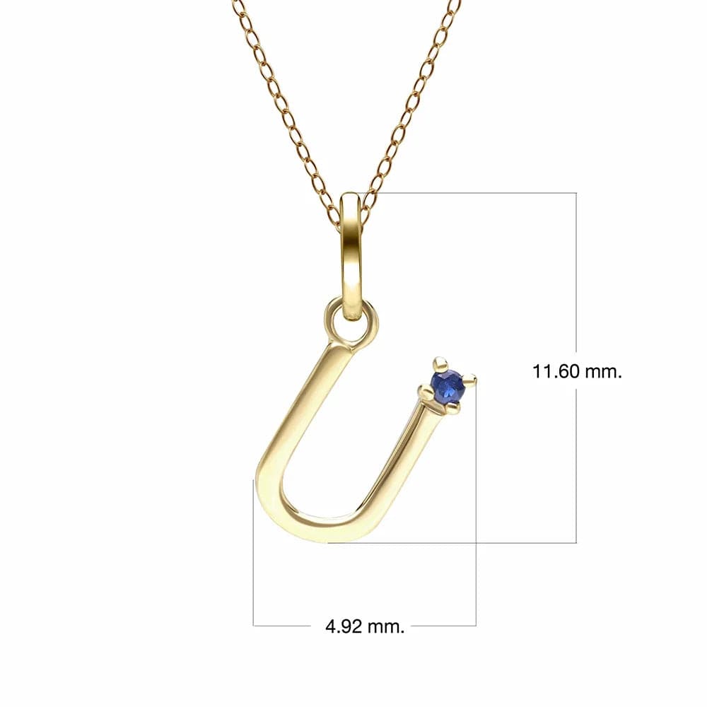 Anfangsbuchstaben-Halskette mit blauem Saphir aus 9-karätigem Gelbgold
