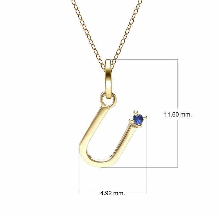 Anfangsbuchstaben-Halskette mit blauem Saphir aus 9-karätigem Gelbgold
