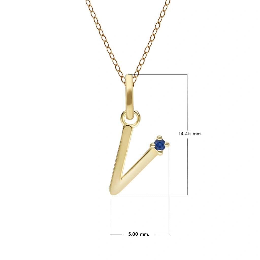 Anfangsbuchstaben-Halskette mit blauem Saphir aus 9-karätigem Gelbgold