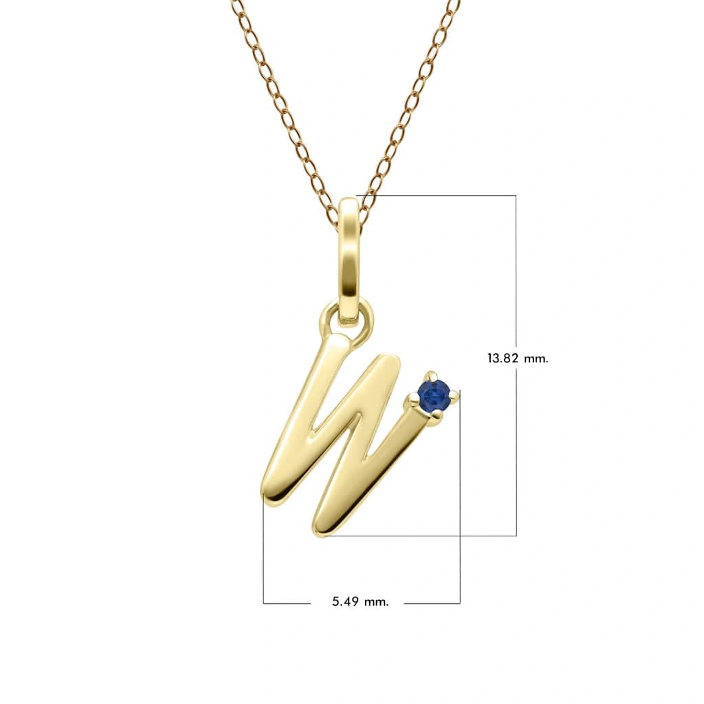 Anfangsbuchstaben-Halskette mit blauem Saphir aus 9-karätigem Gelbgold