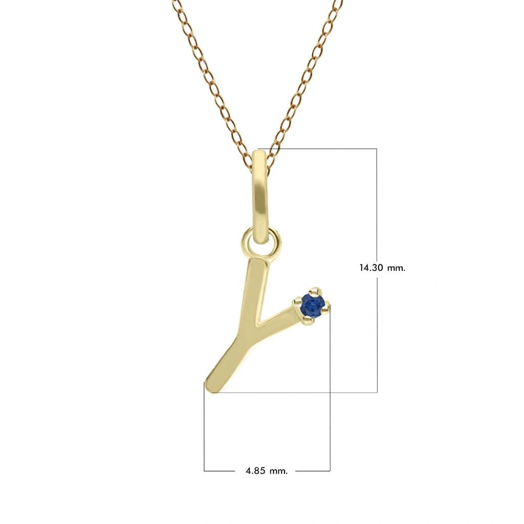 Anfangsbuchstaben-Halskette mit blauem Saphir aus 9-karätigem Gelbgold